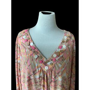 RUBY RD WOMAN PASTEL VNECK BEADED ACCENT QUARTER SLEEVE TOP TUNIC BLOUSE EUC 3X